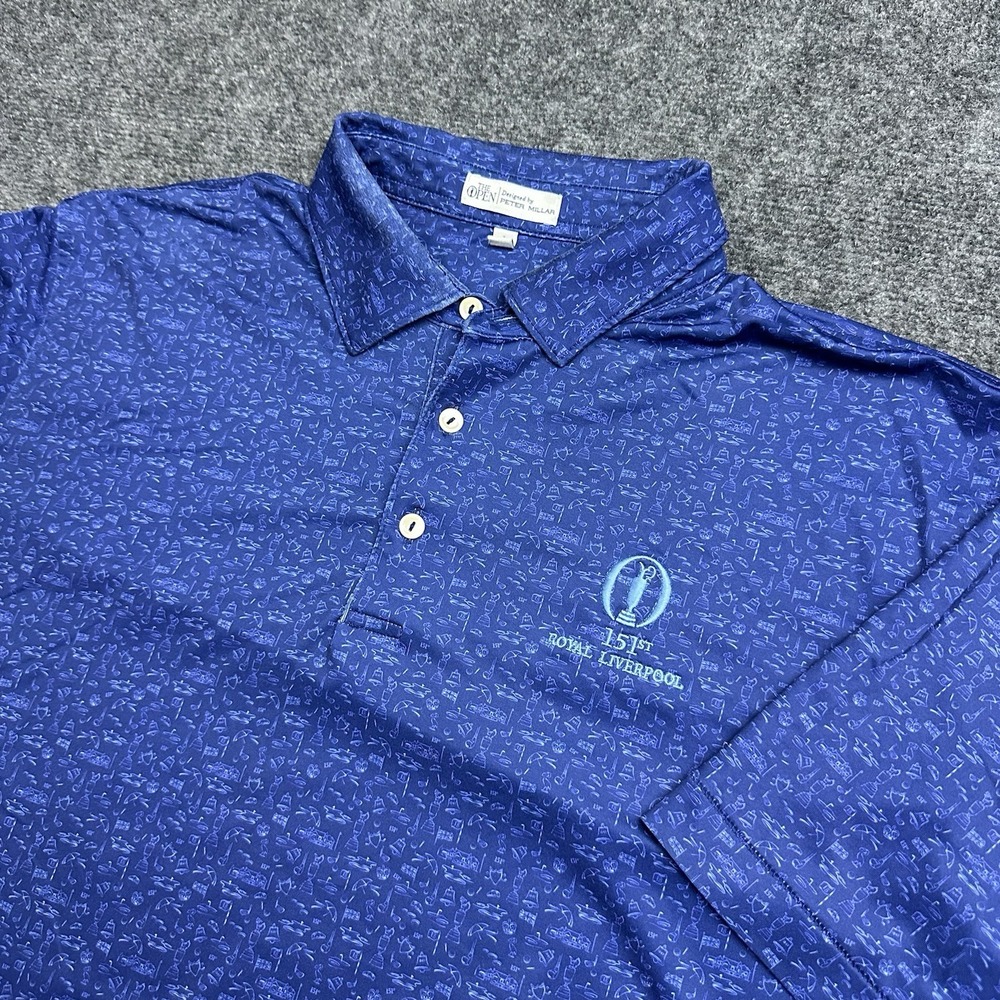 Peter Millar The Open Summer Comfort Polo Shirt Mens Large Blue Geometric 151st